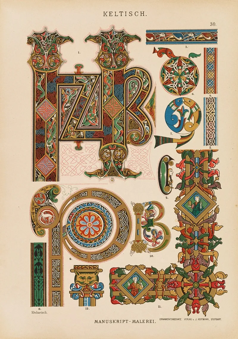 Keltisch Manuskript Malerei Wall Art by Heinrich Dolmetsch - High-Resolution Digital Print