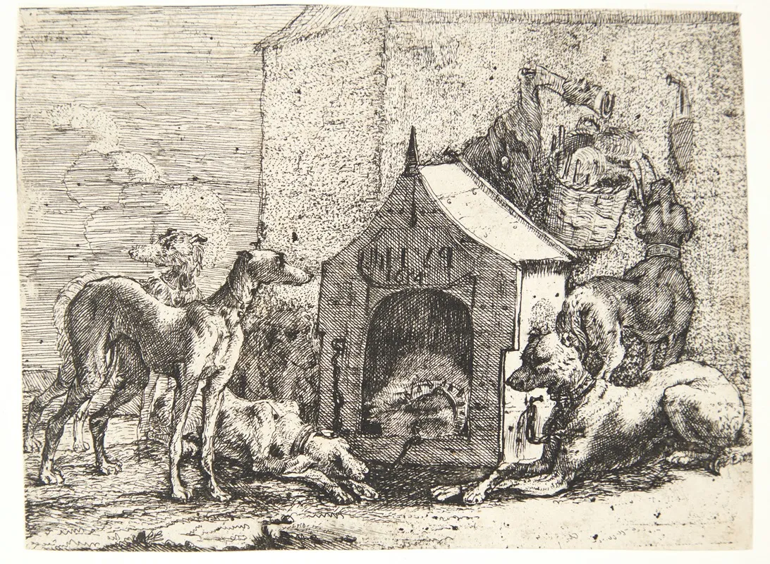 Kennel Med Seks Hunde Wall Art by Paulus van Hillegaert II - High-Resolution Digital Print
