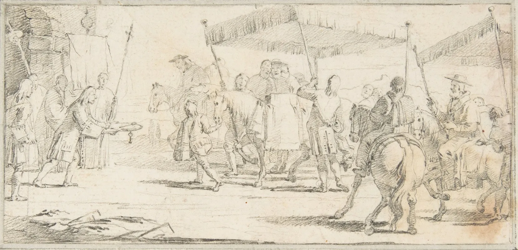 Keys Of A City Offered To A Procession Of Cardinals Headed By A Riderless Horse Wall Art by Giovanni Battista Tiepolo - High-Resolution Digital Print