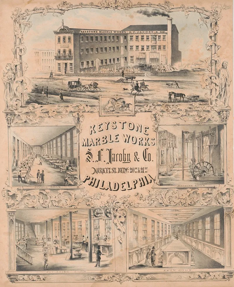 Keystone Marble Works S F Jacoby Co Market St Wall Art by Herline & Co. Lith. - High-Resolution Digital Print