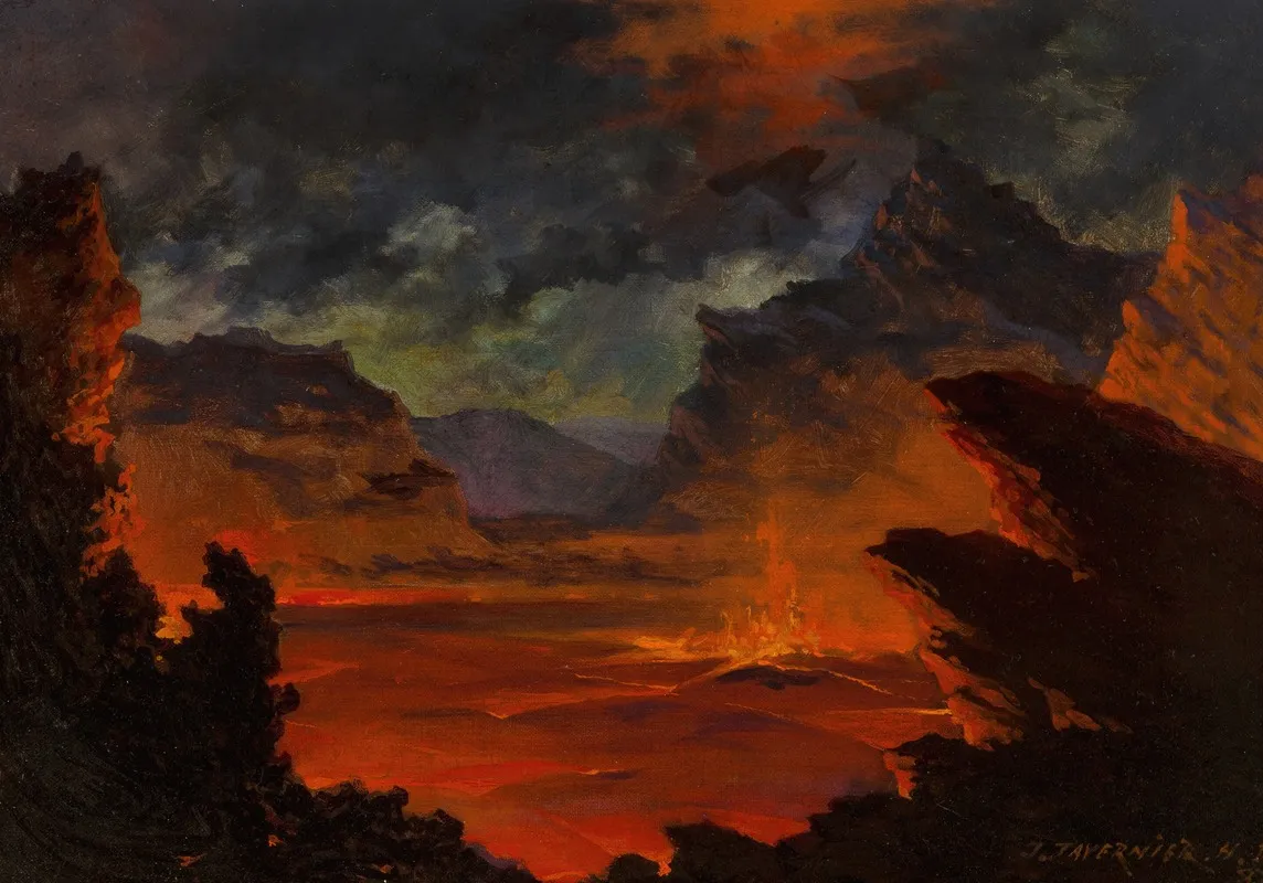 Kilauea At Night Wall Art by Jules Tavernier - High-Resolution Digital Print