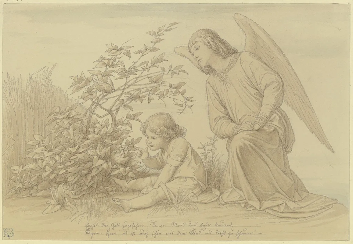Kind Und Engel In Ein Nest Schauend Wall Art by Eduard von Steinle - High-Resolution Digital Print