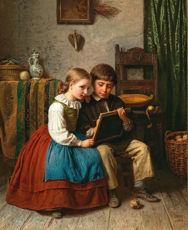 Kinder Mit Schreibtafel Wall Art by Karl Friedrich Boser - High-Resolution Digital Print