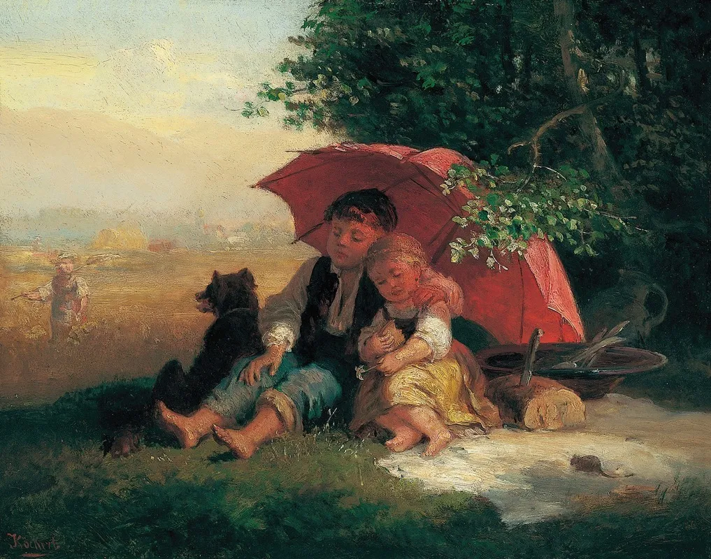 Kinder Unterm Schirm Wall Art by Julius Köckert - High-Resolution Digital Print