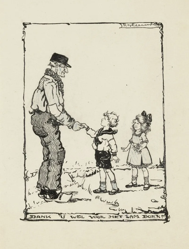Kinderen Bedanken Een Boer Dank U Wel Voor Het Lam Boer Wall Art by F. van Leeuwen - High-Resolution Digital Print