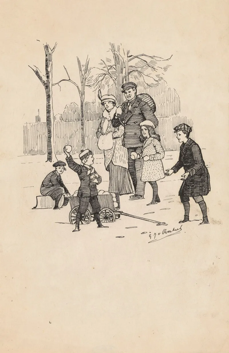 Kinderen Spelen Met Sneeuwballen Wall Art by Gijsbertus Johannes van Overbeek - High-Resolution Digital Print