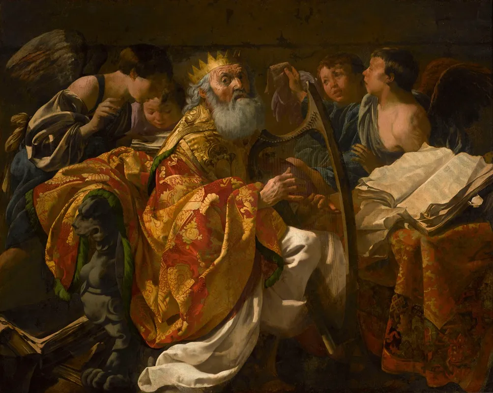 King David Playing The Harp Among Angels Wall Art by Hendrick Ter Brugghen - High-Resolution Digital Print