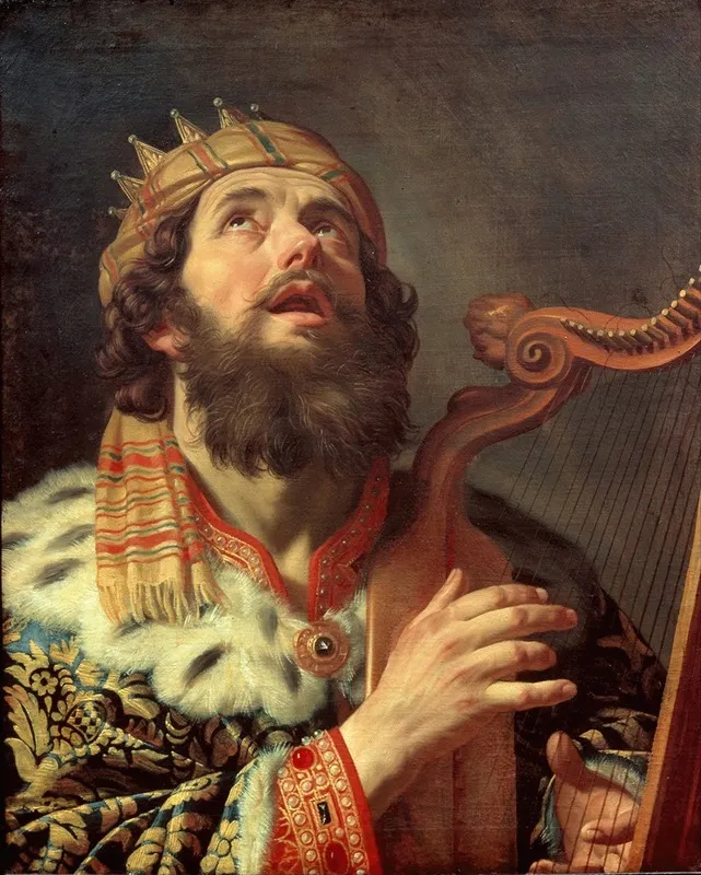 King David Playing The Harp Wall Art by Gerard van Honthorst - High-Resolution Digital Print