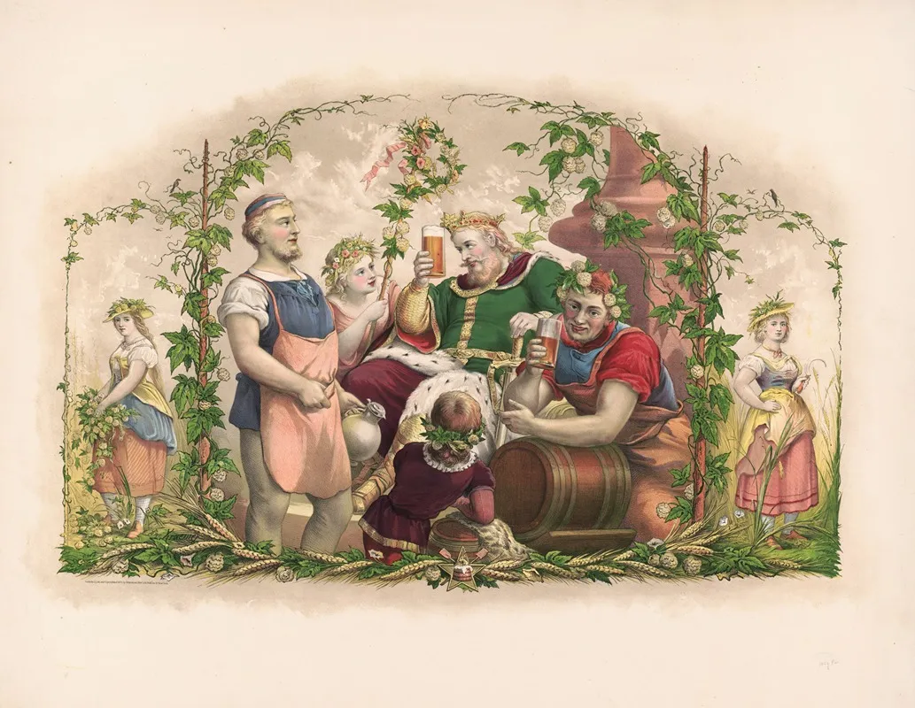 King Gambrinus Seated Attended By Brewers Wall Art by Wittemann Bros. - High-Resolution Digital Print