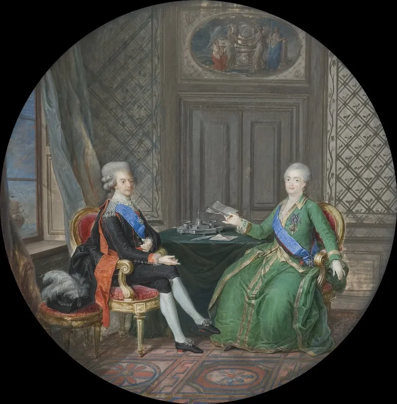 King Gustavus Iii And Catherine Ii Of Russia In Fredrikshamn Wall Art by Cornelius Hoeyer - High-Resolution Digital Print