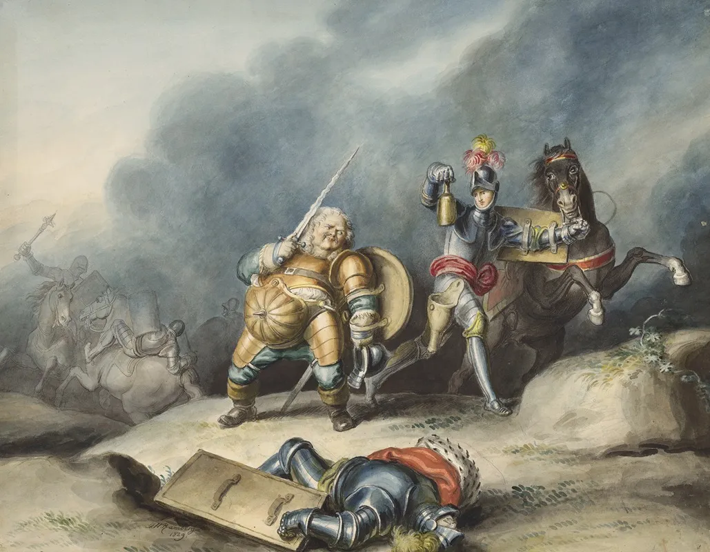King Henry Iv Pt 1 Iii 5 Prince Henry And Falstaff On Plain Near Shrewsbury Wall Art by Johann Heinrich Ramberg - High-Resolution Digital Print