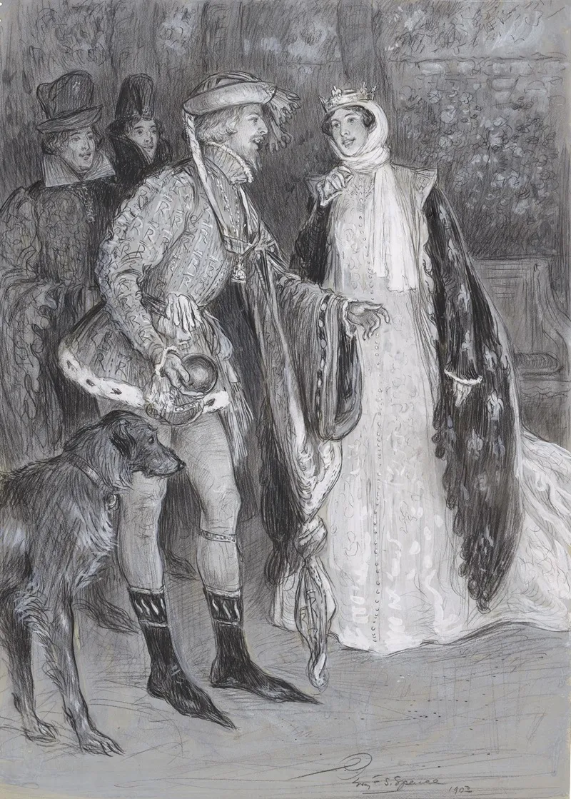 King Richard Ii Mr Tree As Richard And Lily Brayton As The Queen The Opening Scene At His Majestys Theatre Wall Art by Percy Frederick Seaton Spence - High-Resolution Digital Print