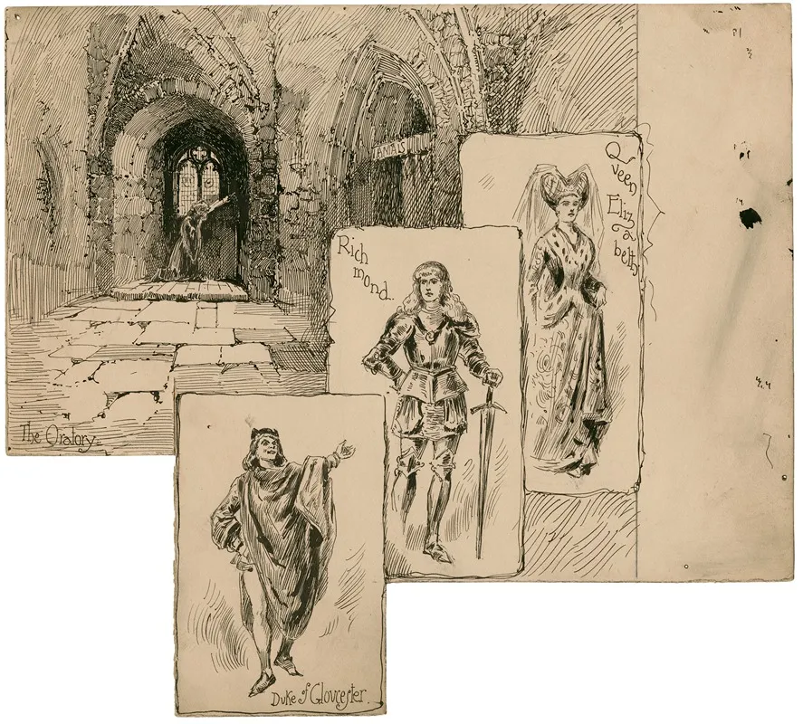 King Richard Iii The Oratory And Three Small Insets Of Queen Elizabeth Mary Rorke Richmond And Duke Of Gloucester Wall Art by Herbert Railton - High-Resolution Digital Print