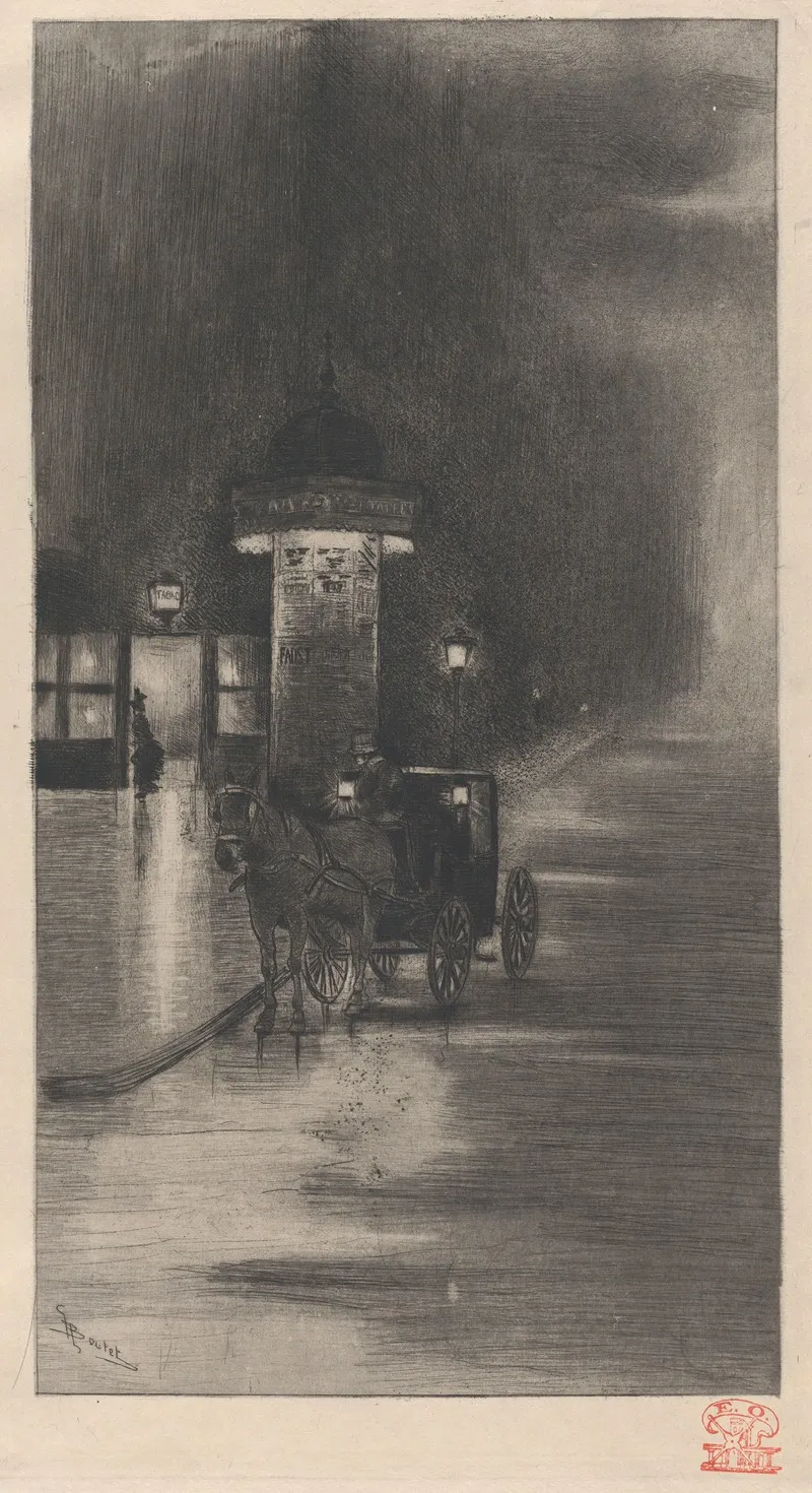 Kiosk And Carriage On A Rainy Night Wall Art by Henri Boutet - High-Resolution Digital Print