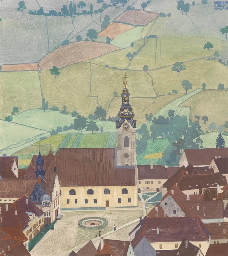 Kirchenplatz Und Felder Wall Art by Herbert von Reyl-Hanisch - High-Resolution Digital Print