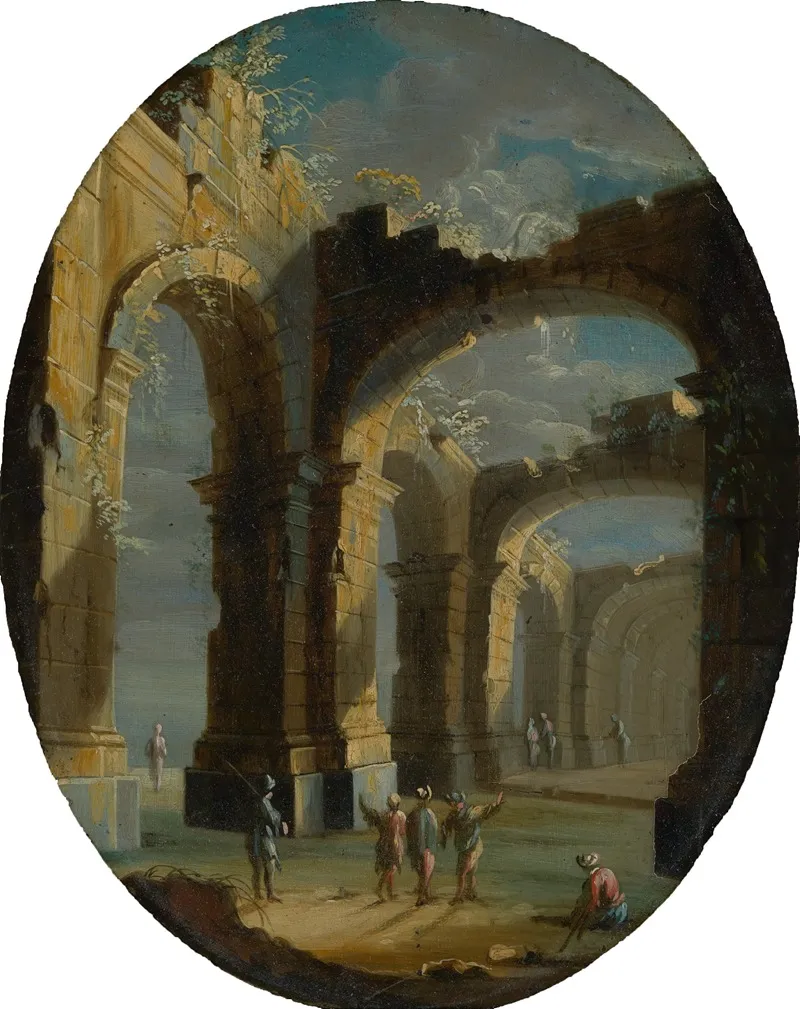 Kirchenruine Mit Figuren Wall Art by Leonardo Coccorante - High-Resolution Digital Print