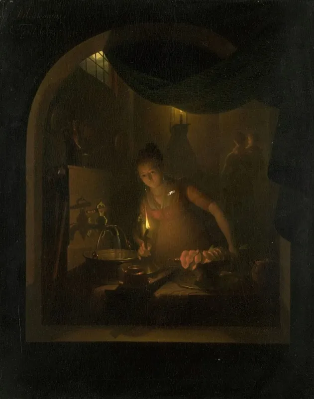 Kitchen By Lamplight Wall Art by Adriaan Meulemans - High-Resolution Digital Print
