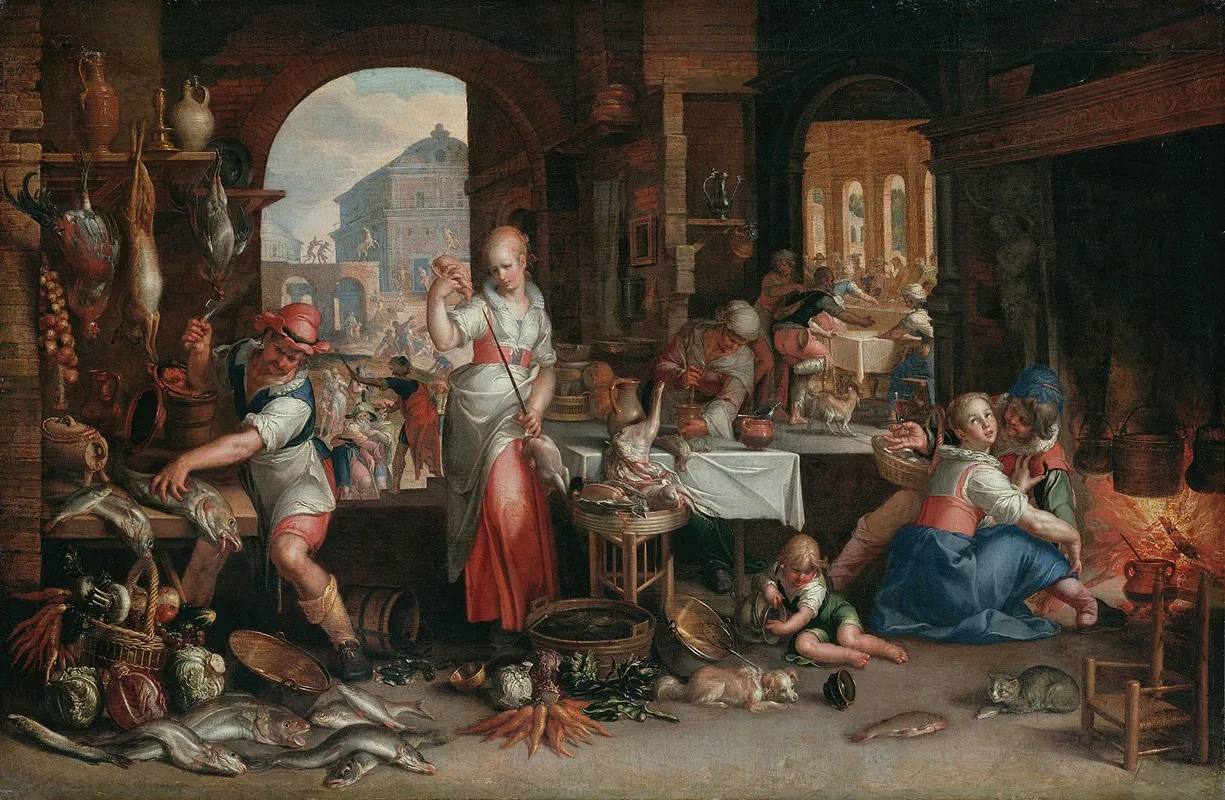 Kitchen Interior With The Parable Of The Great Supper Wall Art by Joachim Wtewael - High-Resolution Digital Print