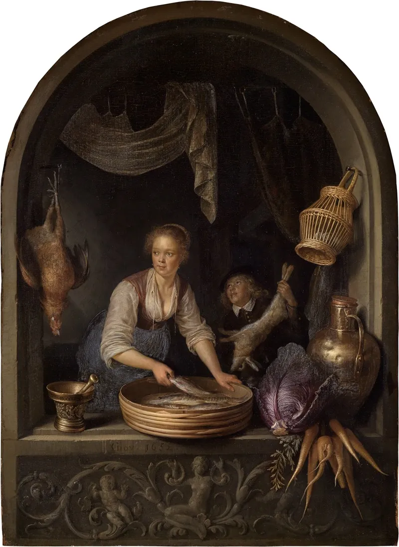 Kitchen Maid At The Window Wall Art by Gerrit Dou - High-Resolution Digital Print