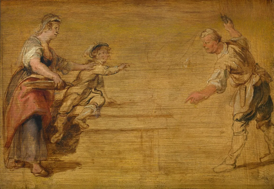 Kitchen Maid Butcher And Boy Around A Table Wall Art by Peter Paul Rubens - High-Resolution Digital Print