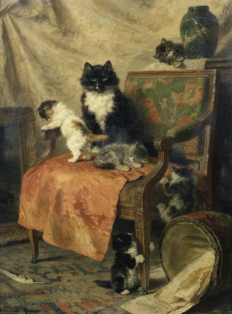 Kittens At Play Wall Art by Henriëtte Ronner-Knip - High-Resolution Digital Print