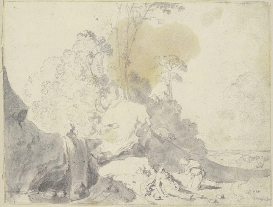 Klage Der Thisbe In Romantischer Landschaft Wall Art by Dirck van der Lisse - High-Resolution Digital Print