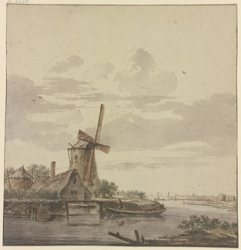 Kleiner Fluss Der Ins Meer Mundet Links Eine Windmuhle Wall Art by Hendrik Kobell - High-Resolution Digital Print