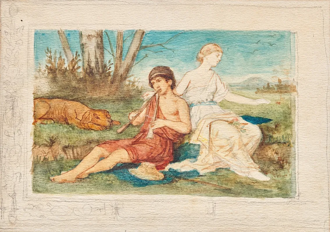 Knabe Mit Doppelflote Und Muse Wall Art by Franz von Matsch - High-Resolution Digital Print