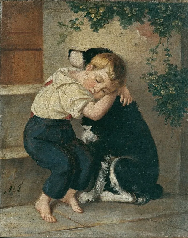 Knabe Mit Hund Wall Art by Maria Theresia - High-Resolution Digital Print