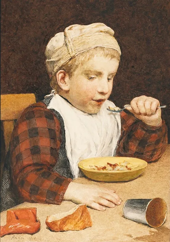 Knabe Mit Mutze Beim Essen