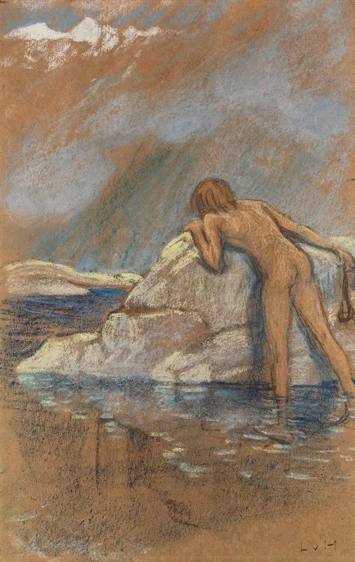 Knabenakt Mit Steinschleuder Murmeltiere Jagend Wall Art by Ludwig von Hofmann - High-Resolution Digital Print