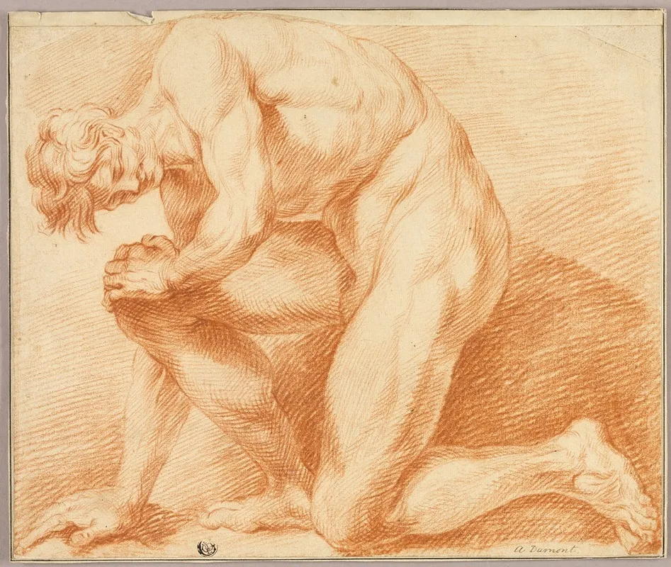 Kneeling Academic Male Nude Wall Art by Antoine Dumont - High-Resolution Digital Print
