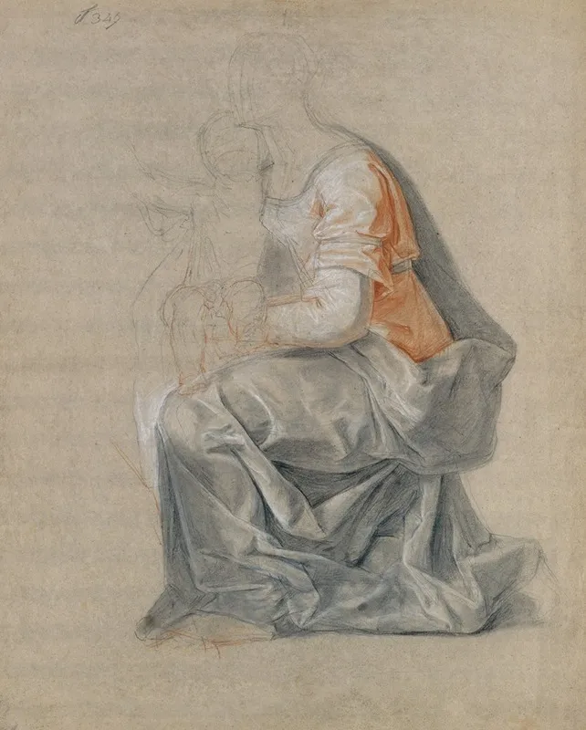 Kneeling Female Figure Holding A Child Wall Art by Louis Galloche - High-Resolution Digital Print
