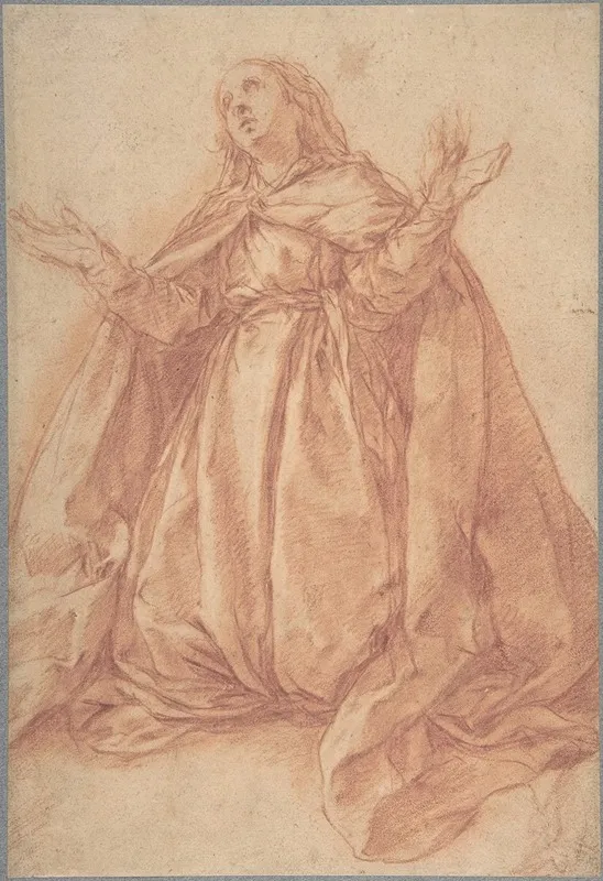 Kneeling Female Figure With Upraised Arms