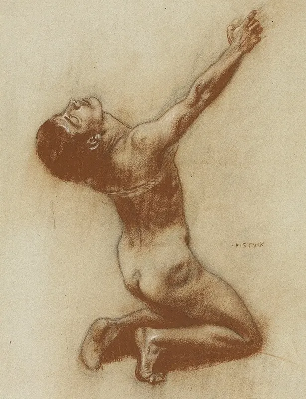 Kneeling Male Nude For Kiss Of The Sphinx Wall Art by Franz von Stuck - High-Resolution Digital Print