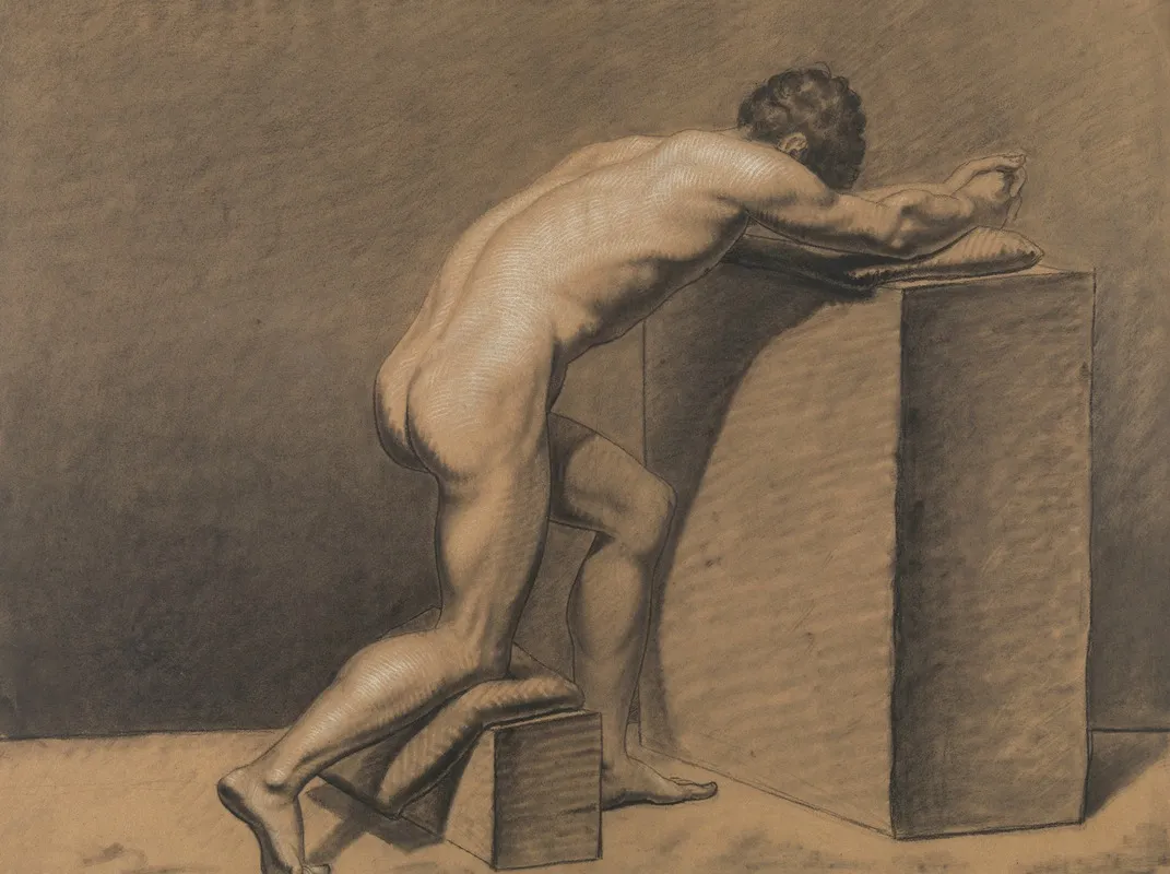 Kneeling Male Nude Wall Art by Albert Voituron - High-Resolution Digital Print