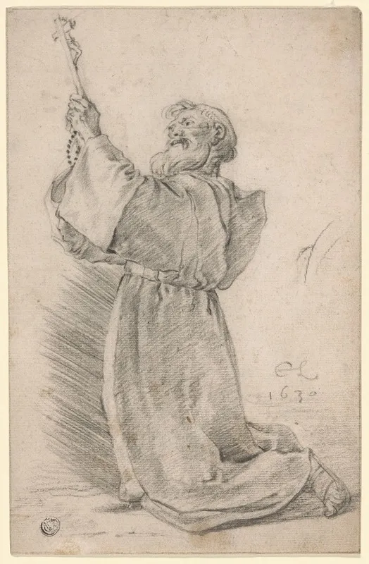 Kneeling Monk Holding A Crucifix