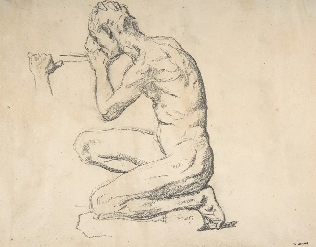 Kneeling Nude Male Figure Facing Left Wall Art by Henri Lehmann - High-Resolution Digital Print