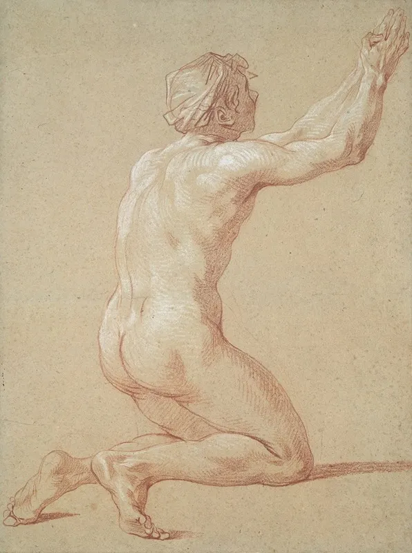 Kneeling Nude Youth With Raised Clasped Hands Wall Art by Etienne Jeaurat - High-Resolution Digital Print