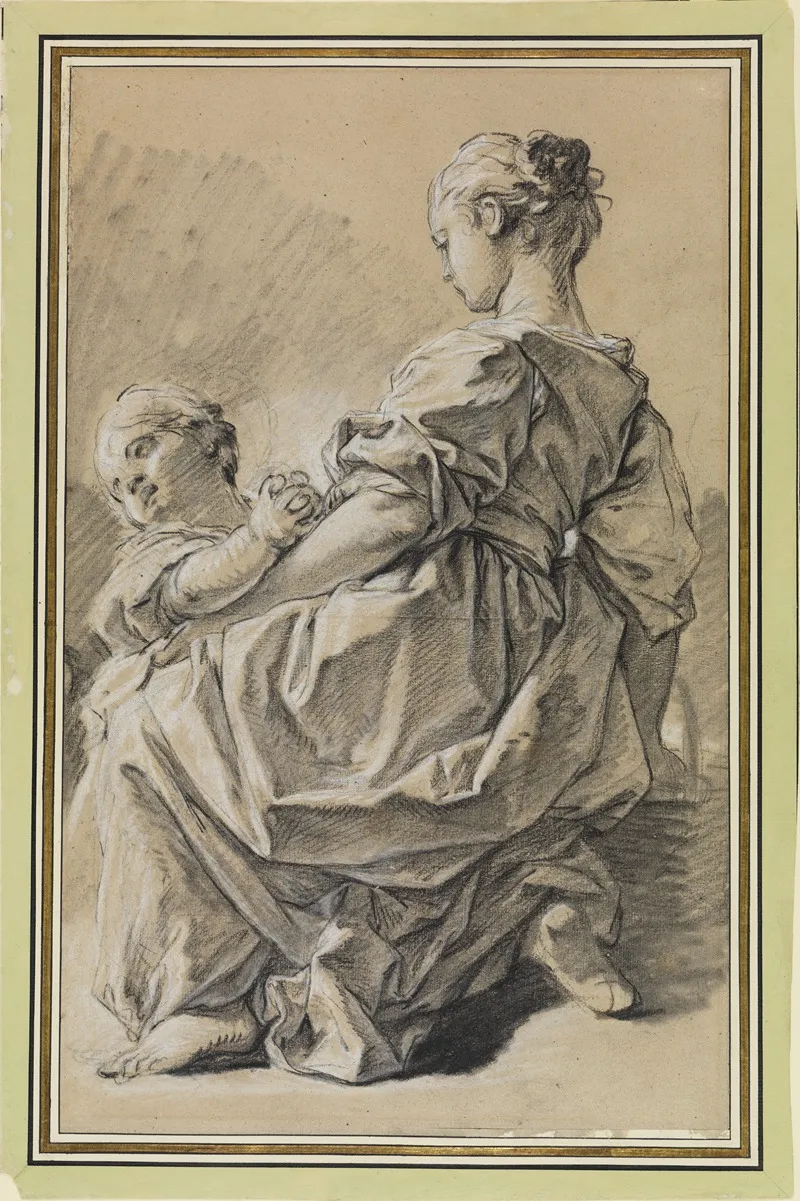 Kniende Junge Frau Mit Kind Wall Art by François Boucher - High-Resolution Digital Print