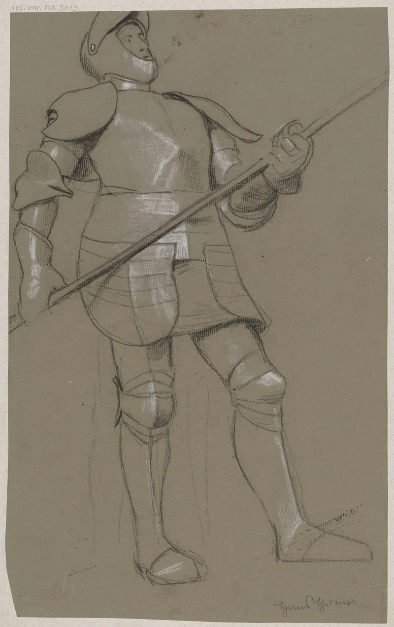 Knight In Armour Sketch For A Painting Painted On The Occasion Of The Visit Of Emperor Wilhelm Ii To Frankfurt Wall Art by Hans Thoma - High-Resolution Digital Print