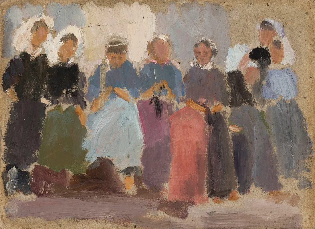 Knitting Women Sketch Wall Art by Tadeusz Makowski - High-Resolution Digital Print