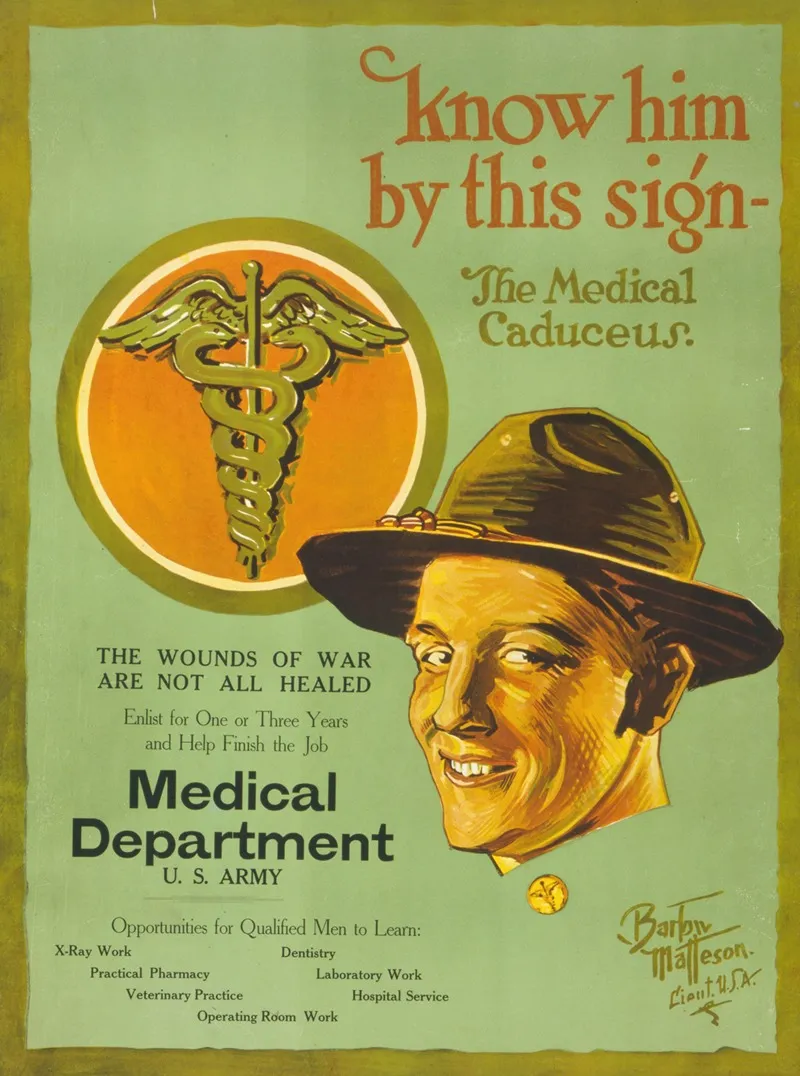 Know Him By This Sign The Medical Caduceus The Wounds Of War Are Not All Healed Wall Art by Bartow van Voorhis Matteson - High-Resolution Digital Print
