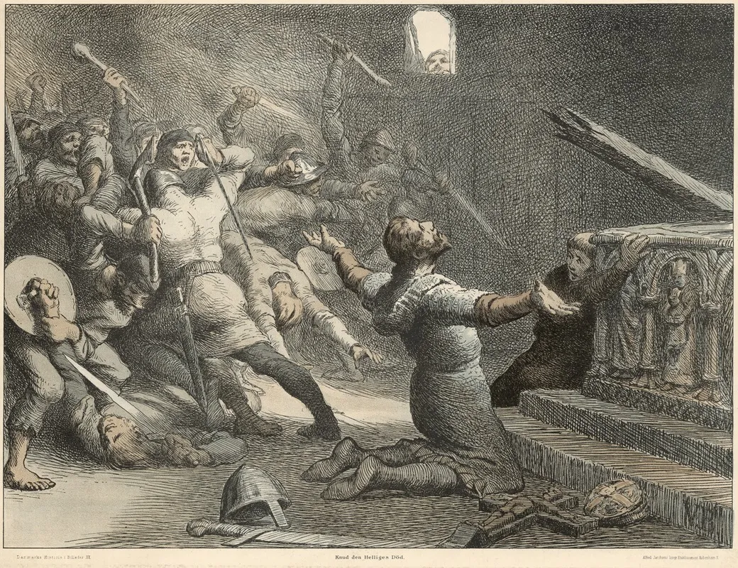 Knud Den Helliges Dod Canute Iv Is Slain Wall Art by Gustav Vilhelm Blom - High-Resolution Digital Print