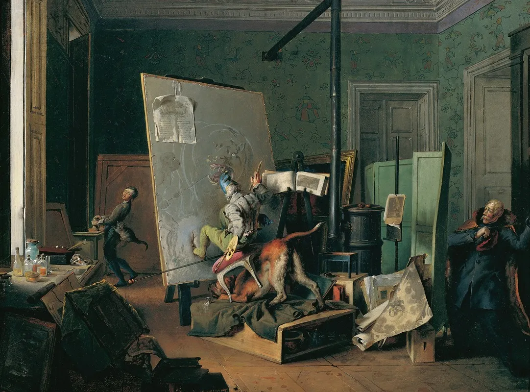 Komische Szene Im Atelier Wall Art by Josef Danhauser - High-Resolution Digital Print