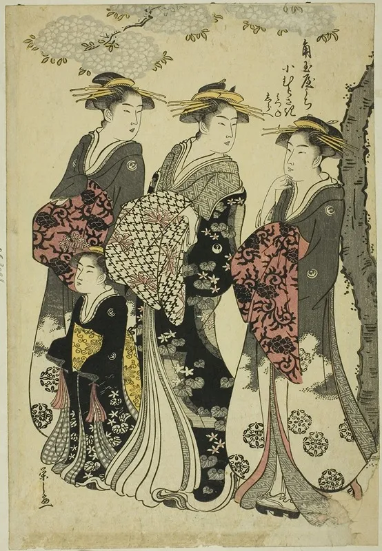 Komurasaki Of The Kadotamaya With Attendants Hatsune And Shirabe