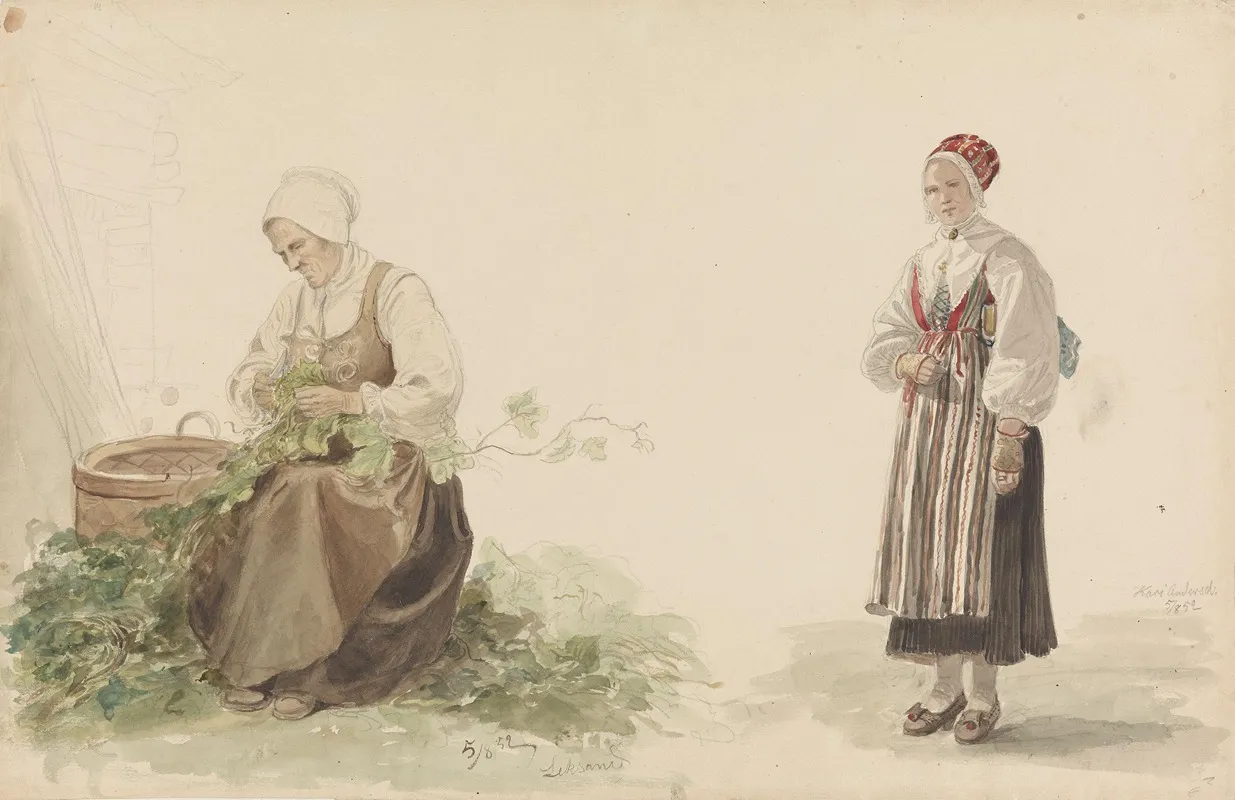 Kone Som Plukker Ekeblader Og Kari Andersdatter Wall Art by Adolph Tidemand - High-Resolution Digital Print