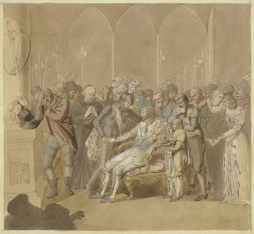 Konig Gunther Versohnt Sich 1349 Auf Dem Sterbebette Mit Seinem Gegenkonig Karl Iv Wall Art by Joseph Nicolaus Peroux - High-Resolution Digital Print