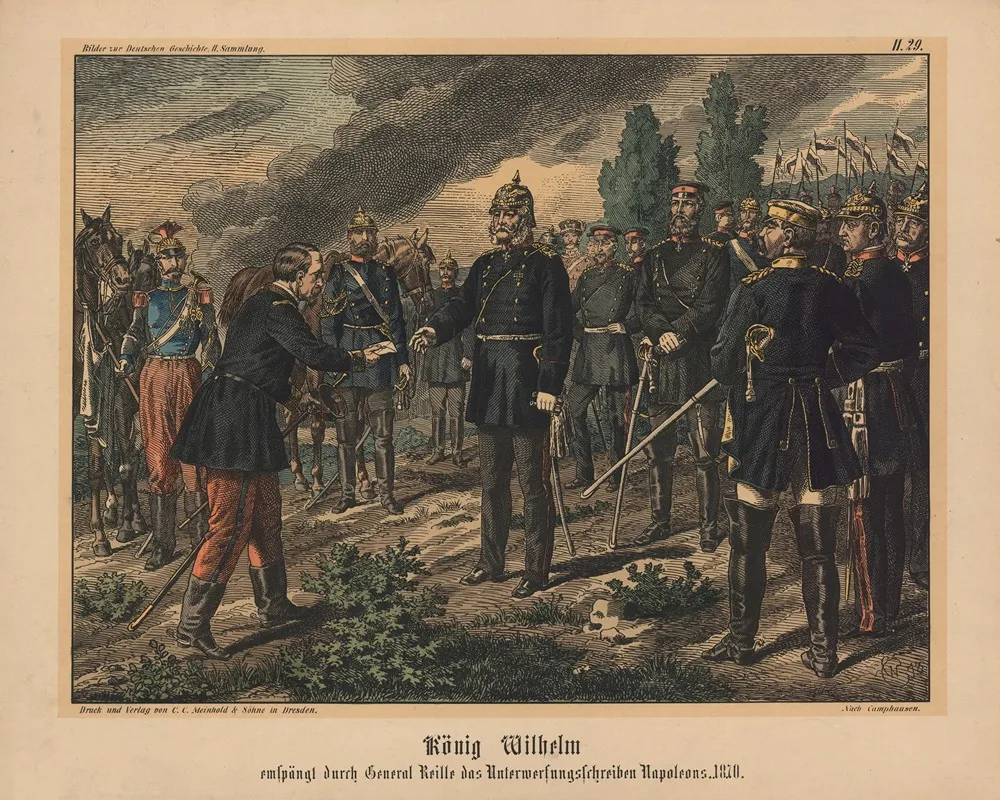 Konig Wilhelm Empfangt Durch General Reille Das Unterwerfungsschreiben Napoleons 1870 Wall Art by Wilhelm Camphausen - High-Resolution Digital Print