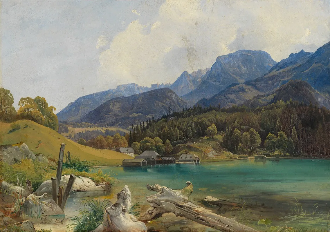 Konigssee Mit Dem Einschiffungsplatz Wall Art by Leopold Rottmann - High-Resolution Digital Print